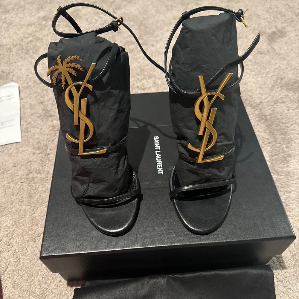 Saint Laurent Cassandra Sandals with Palm Tree Logo